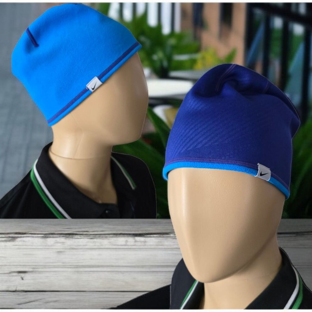 NIKE OSFM Reversible Running Cap Two Tone Blue Knit/Fleece